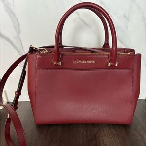 Michael Kors Gibson Large Red Brandy Leather Satchel with Gold Hardware